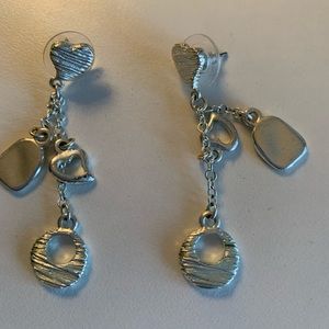 Silver brushed heart drop earrings